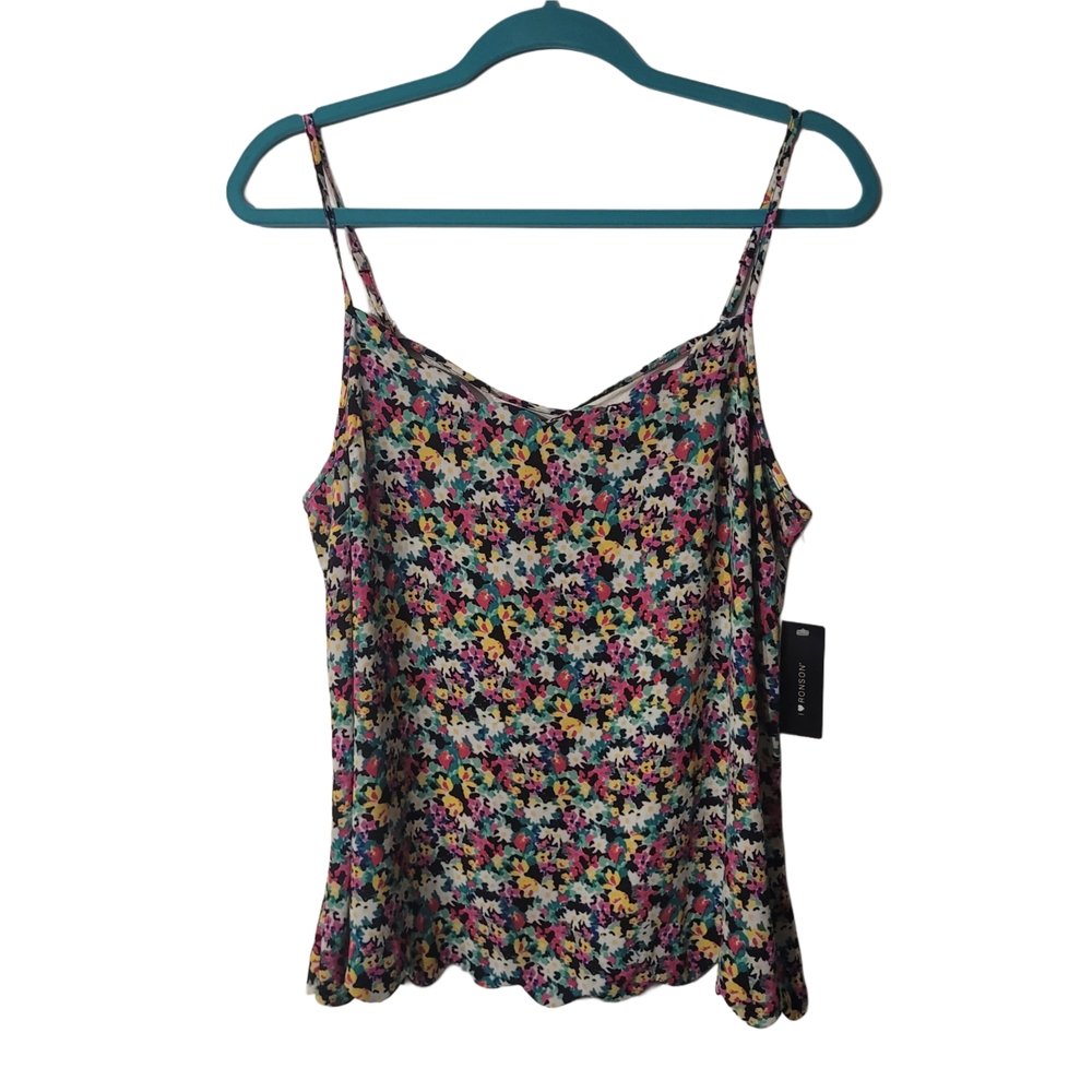 I Heart Ronson Black and Pink Spaghetti Strap Camisole Size Large